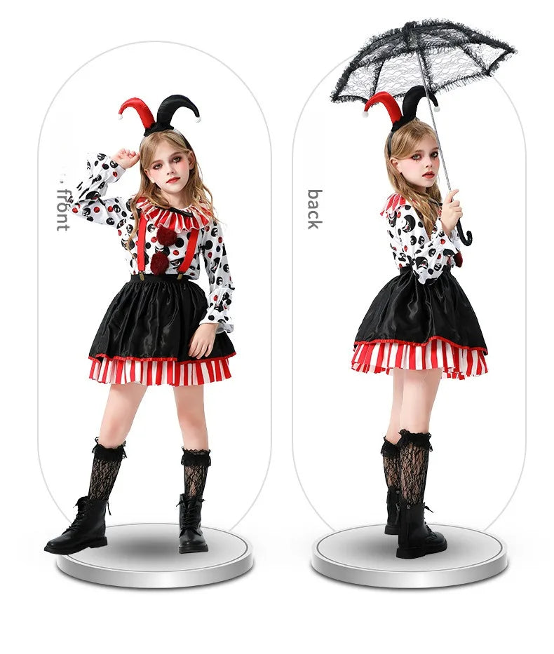 Halloween Cosplay Costumes Horror Clown Dresses Pants Headwear Clothes Sets Carnival Theme Party Role Playing Outfits for Girls