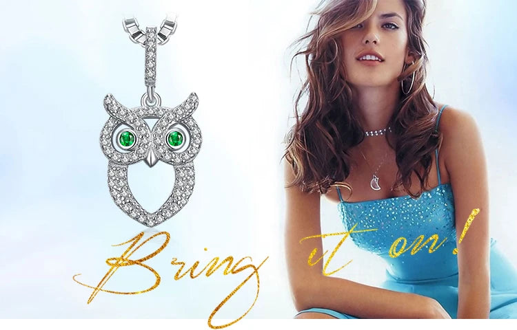 JewelryPalace Owl Simulated Nano Emerald 925 Sterling Silver Pendant Necklace for Woman Gemstone Fine Jewelry Without Chain