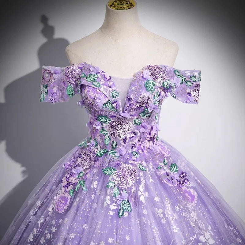 Elegant purple evening dress temperament one-shoulder solo puffy skirt student vocal music art exam annual meeting host