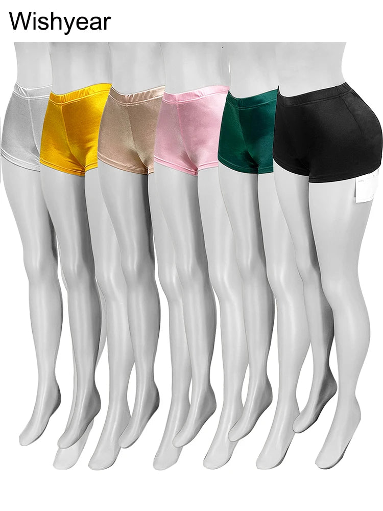 Trendy Night Club Women's High Shine Stretch Satin Hot Pants Sports Scrunch Shorts Workout Running Leggings Athletic Bottoms y2k