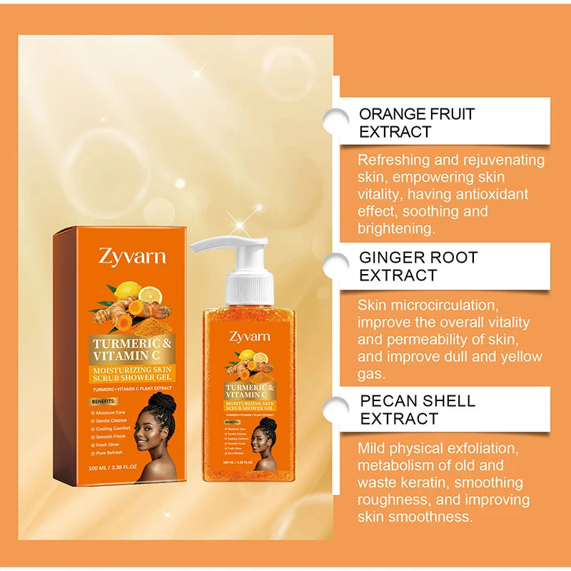 Turmeric&Vitamin C Moisturizing Body Wash, Exfoliating Cleansing Smoothing Body Wash, Gentle Scrub Finish Refreshing Natural Sce