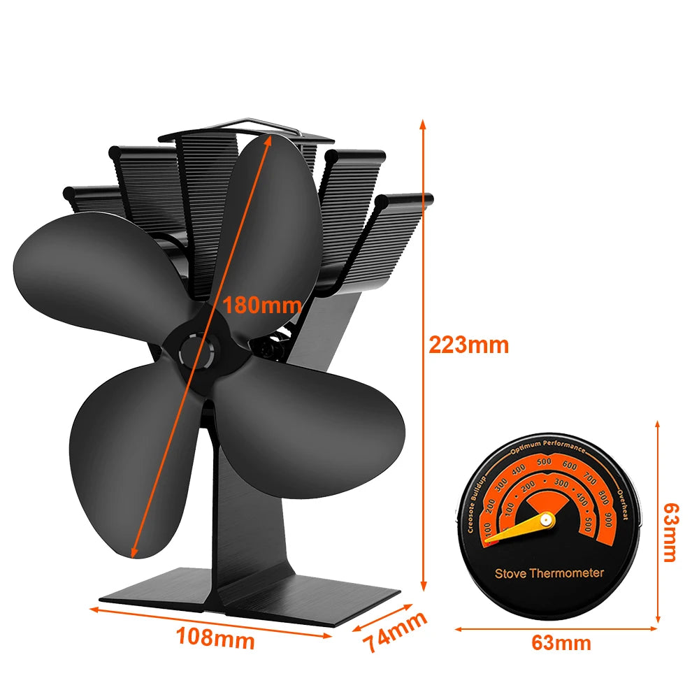 4 Blade Heat Powered Stove Fan Log Wood Burner Eco Friendly Quiet Fireplace Fan Winter Warm Home Efficient Heat Distribution