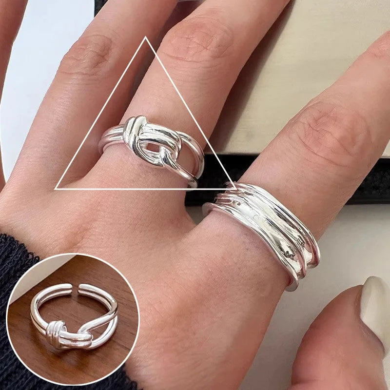 VENTFILLE 925 Sterling Silver Geometric Line Cross Wrap Open Ring For Women Gift Irregular Punk Adjustable Jewelry Dropshipping
