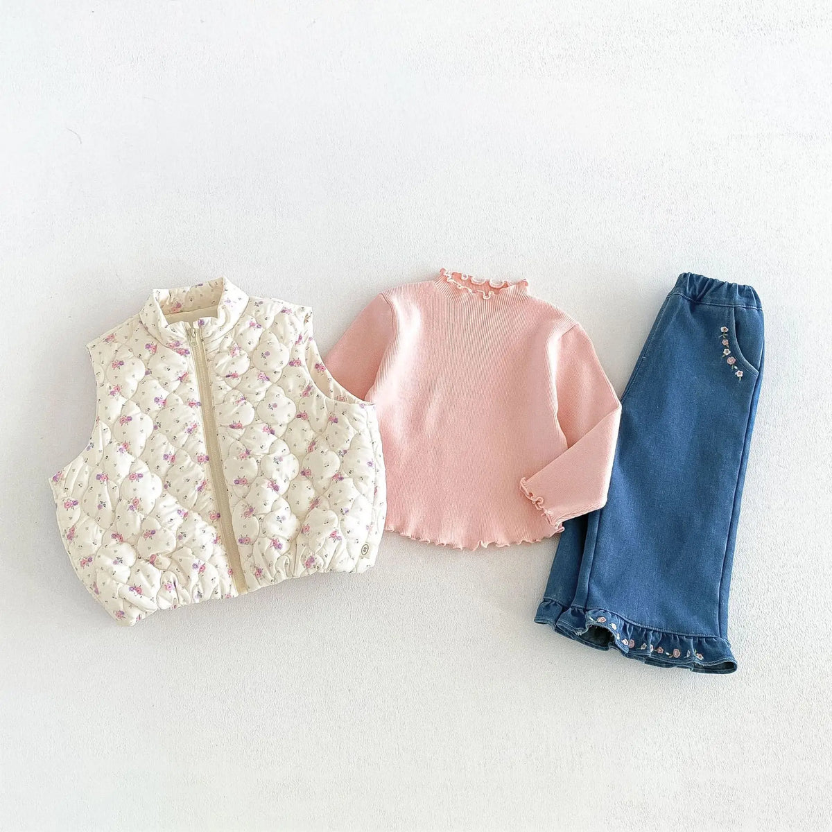 2026 New Winter Girls Quilted Floral Padded Vest | Thick Cotton Gilet | Cute Warm Outwear