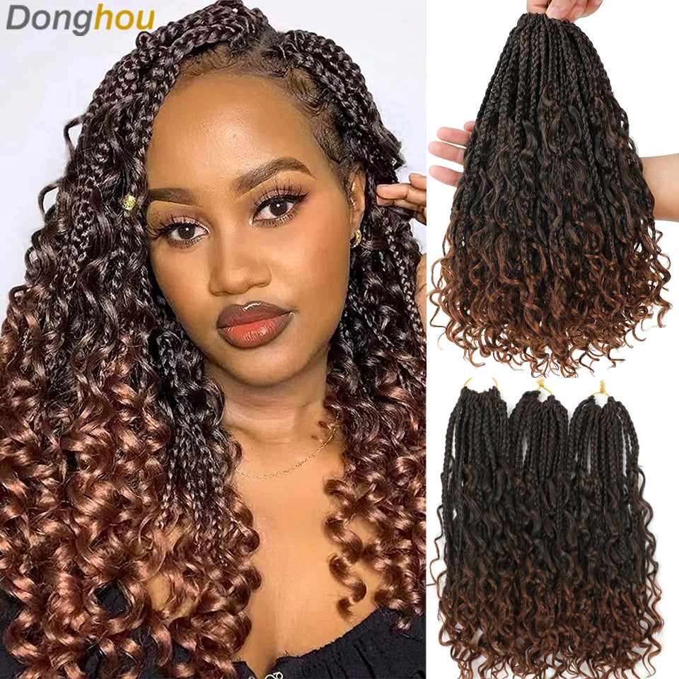 14 18 24 Inch Boho Box Braids Crochet Braids Curly Ends 1B 30 27 #4 Bug 8 Colors Ombre Goddess Bohemian Box Braids Crochet Hair