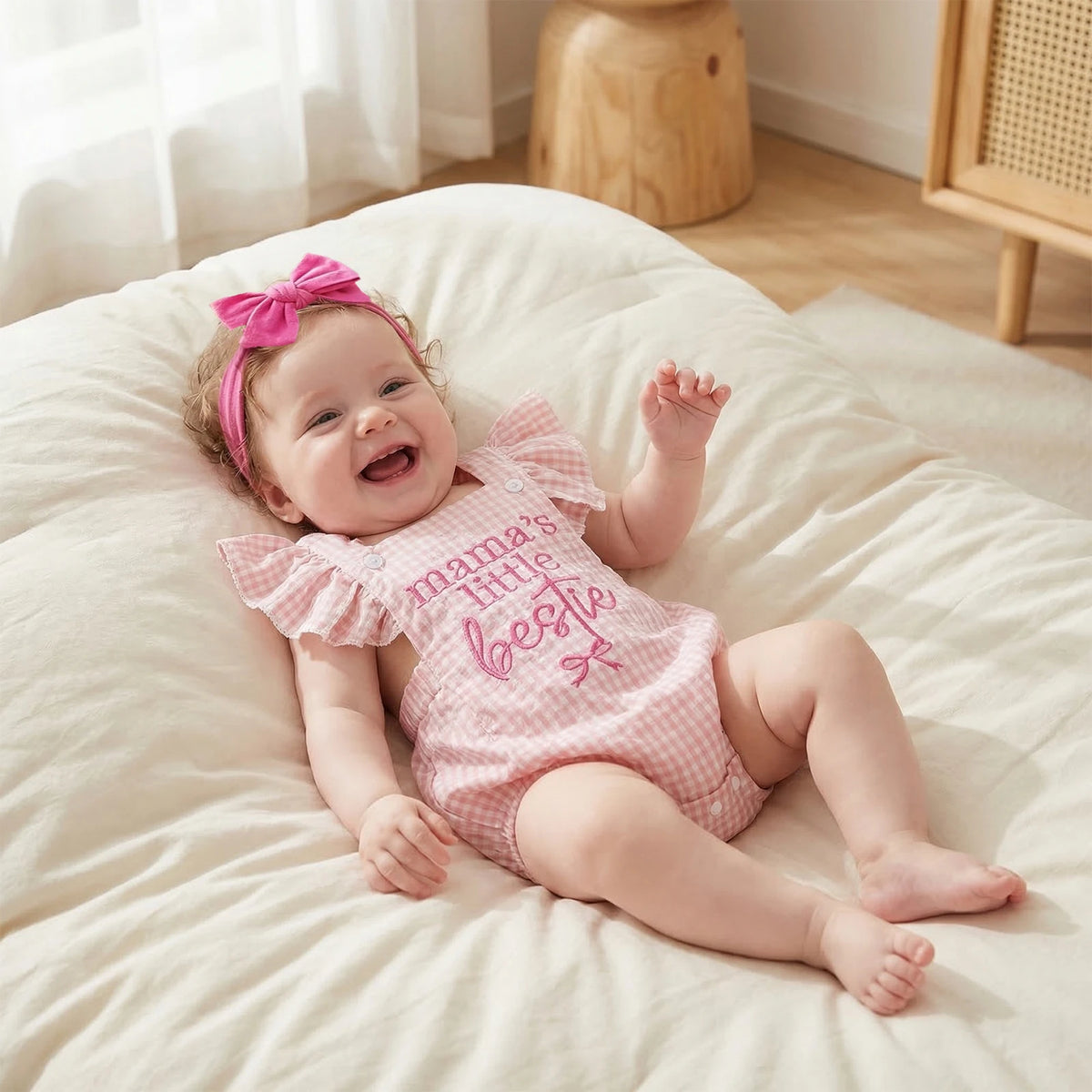 Baby Girl 2Pcs Summer Outfits Ruffle Sleeveless Bow Embroidery Romper with Headband Set Newborn Baby Bodysuits Clothes
