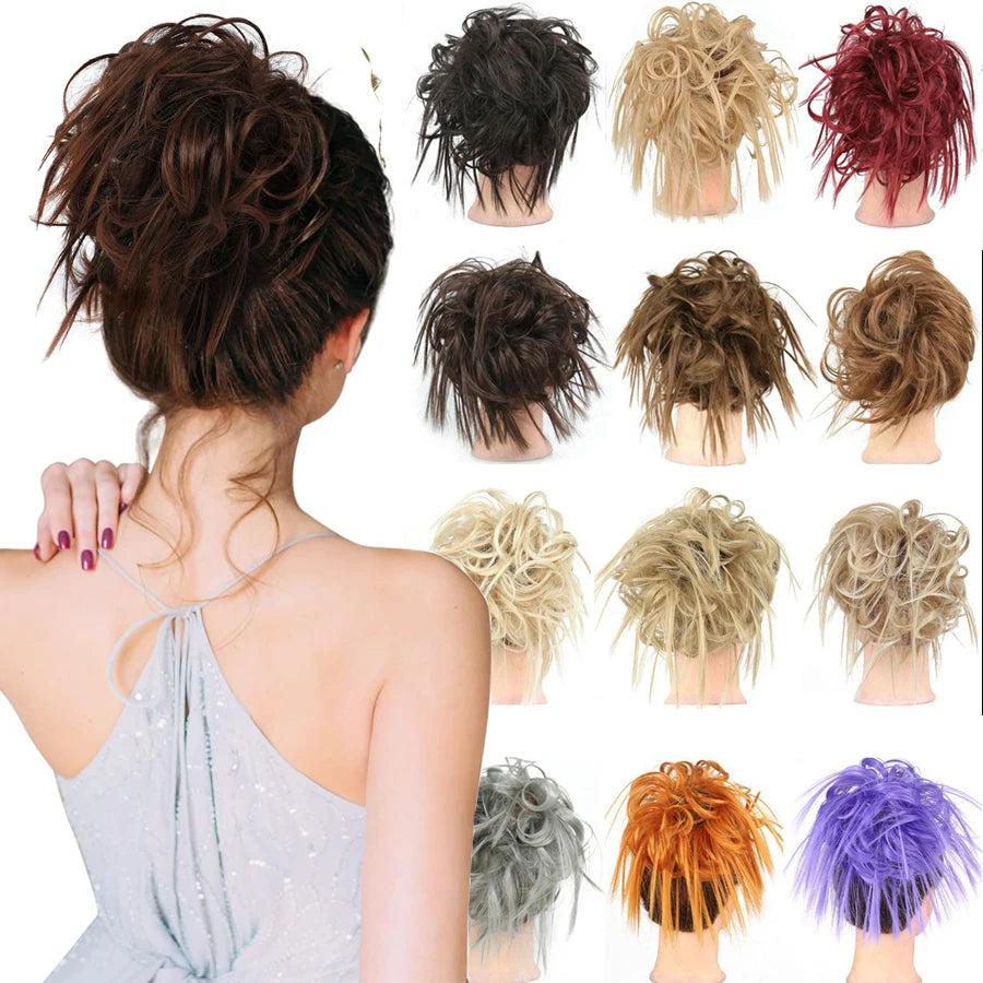 Synthetic Hair Bun Extensions Messy Curly Elastic Hair Scrunchies Hairpieces Synthetic Chignon Donut Updo Hair Pieces for Women