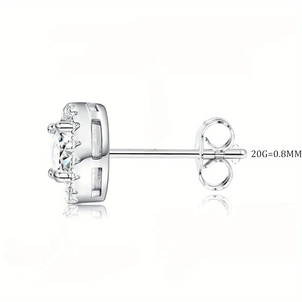 1 Pair Silvery Cubic Zirconia Stud Earrings Round Square Diamonique Stud Earrings Set for Women Men