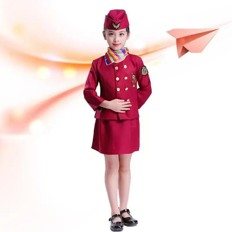 Halloween Pilot Cosplay Costumes For Kids Boys Birthday Gift Girls Flight Attendant Fancy Dress Military Performance Uniform