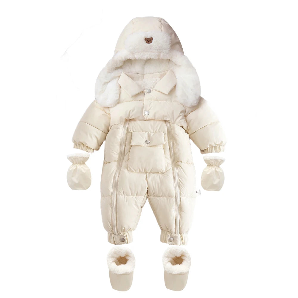 Ircomll Winter Baby Jumpsuit Thick Warm Infant Hooded Inside Fleece Jacket Newborn Boy Girl Coat Overalls Cotton Down Jacket