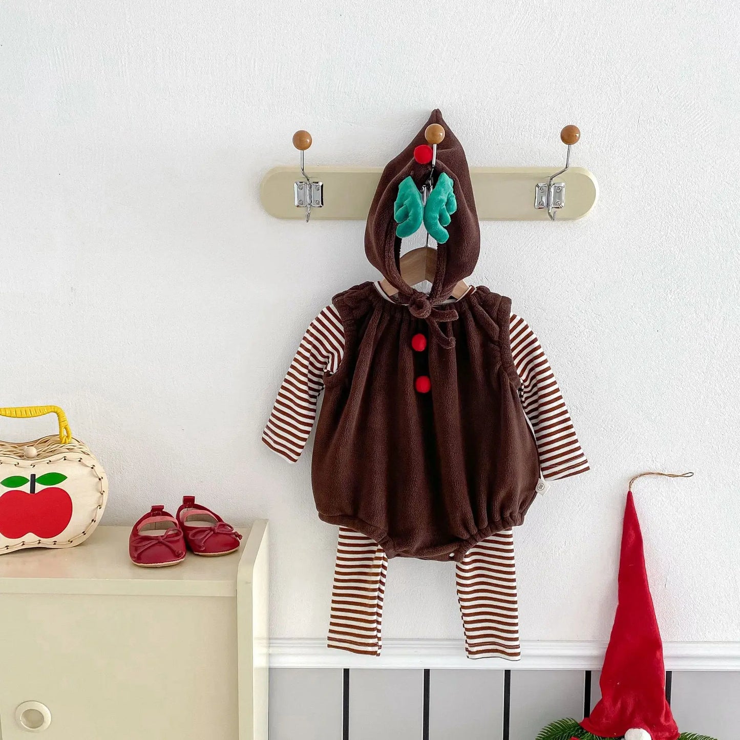 Baby Girl Boy Autumn Winter Christmas Cute Sleeveless Bodysuit Long Sleeve Striped Top Pants Infant Bibs Newborn Clothes B6091