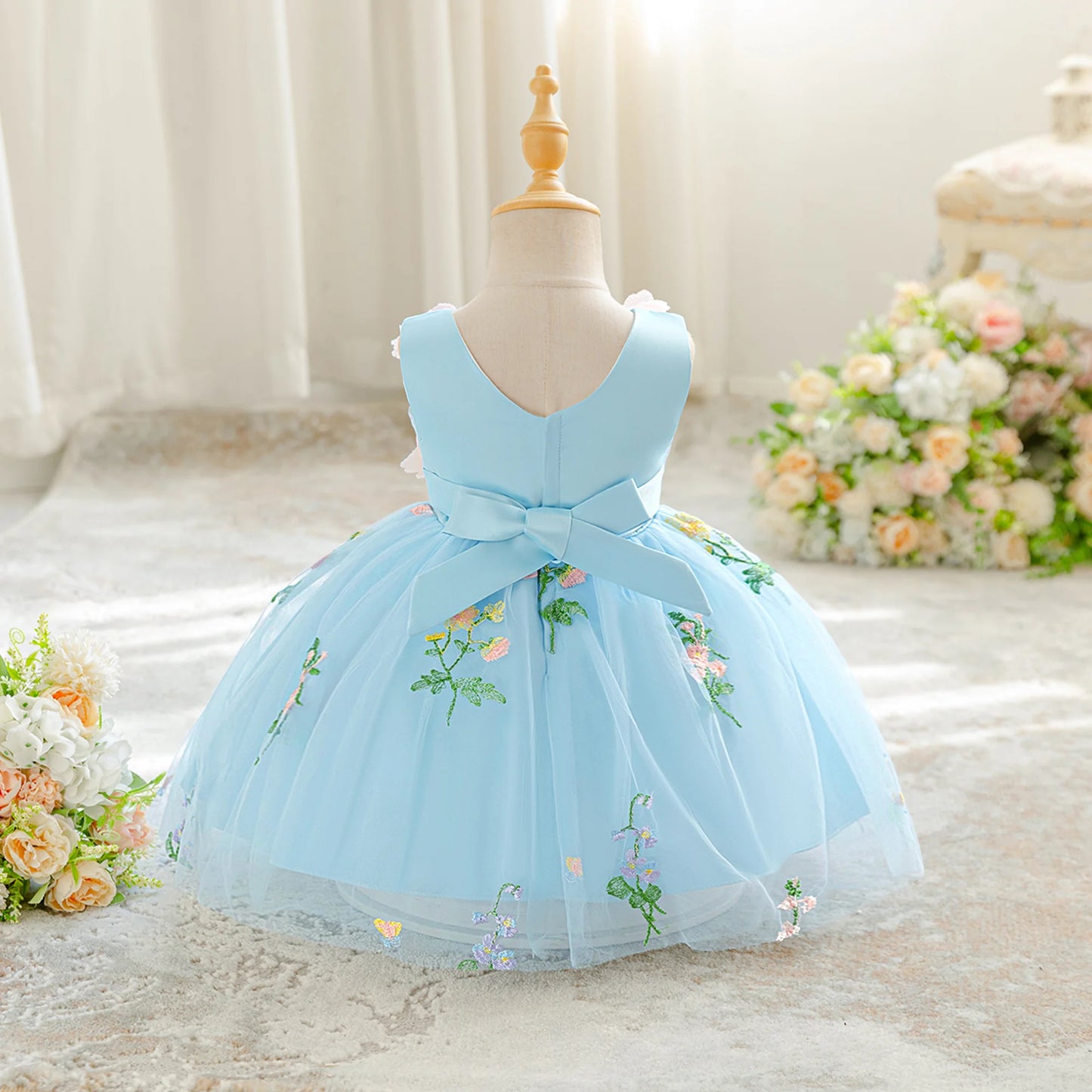 Summer Flower Party Baby Girls Dress Toddler Tulle 1st Birthday Princess Bridesmaid Wedding Dress Girl Baptism Evening Prom Gown