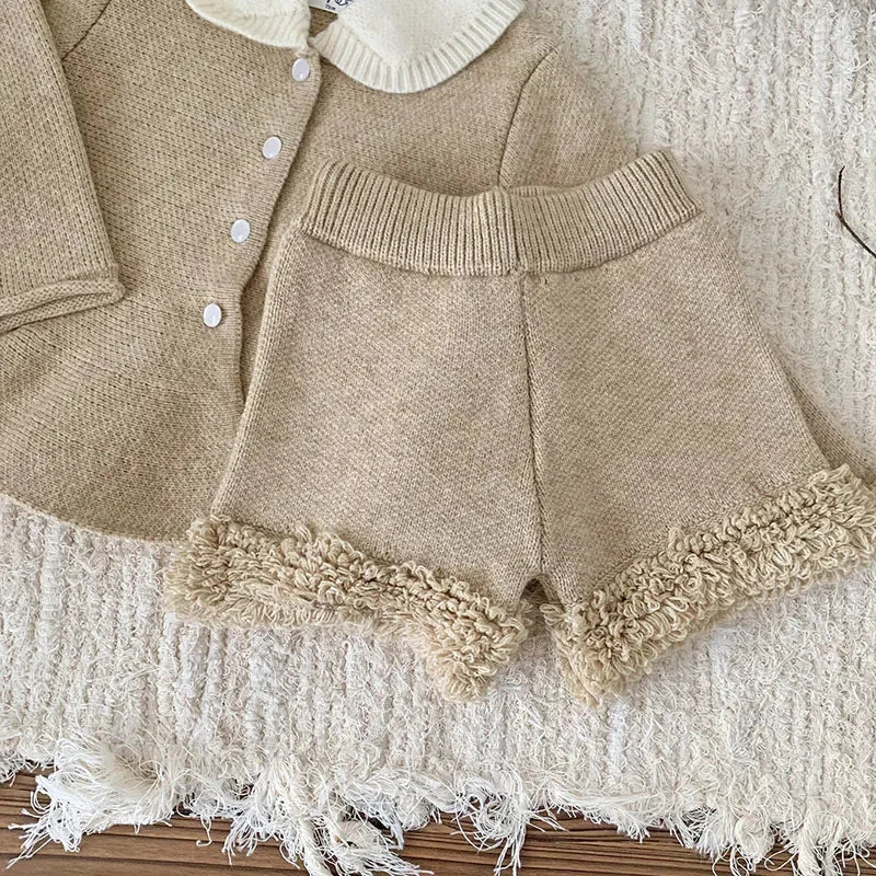 2024 New Autumn Winter Infant Baby Girls Clothing Set Long Sleeved Knitted Cardigan+Shorts Toddler Baby Knitted Clothes Suit