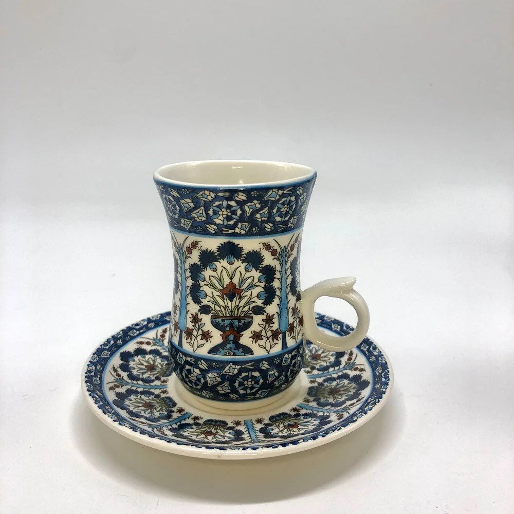 Turkish Tea Glasses Cups Set Saucers with Spoon Coffee Cup Romantic Exotic Glass Tea Cup Blue Gold Kitchen Decoration Drinking