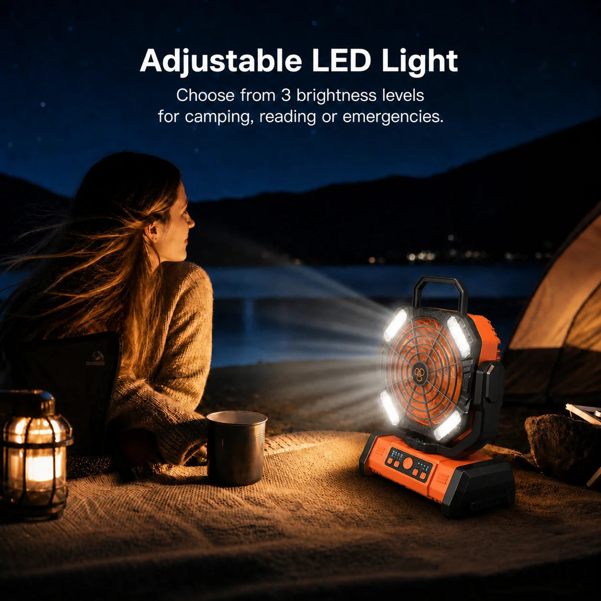 Remote-Controlled Timed Oscillating Tent Hanging Fan, 20000 Mah Rechargeable Fan with Led Light, Portable Camping Ceiling Fan, Suitable for Camping Enthusiasts