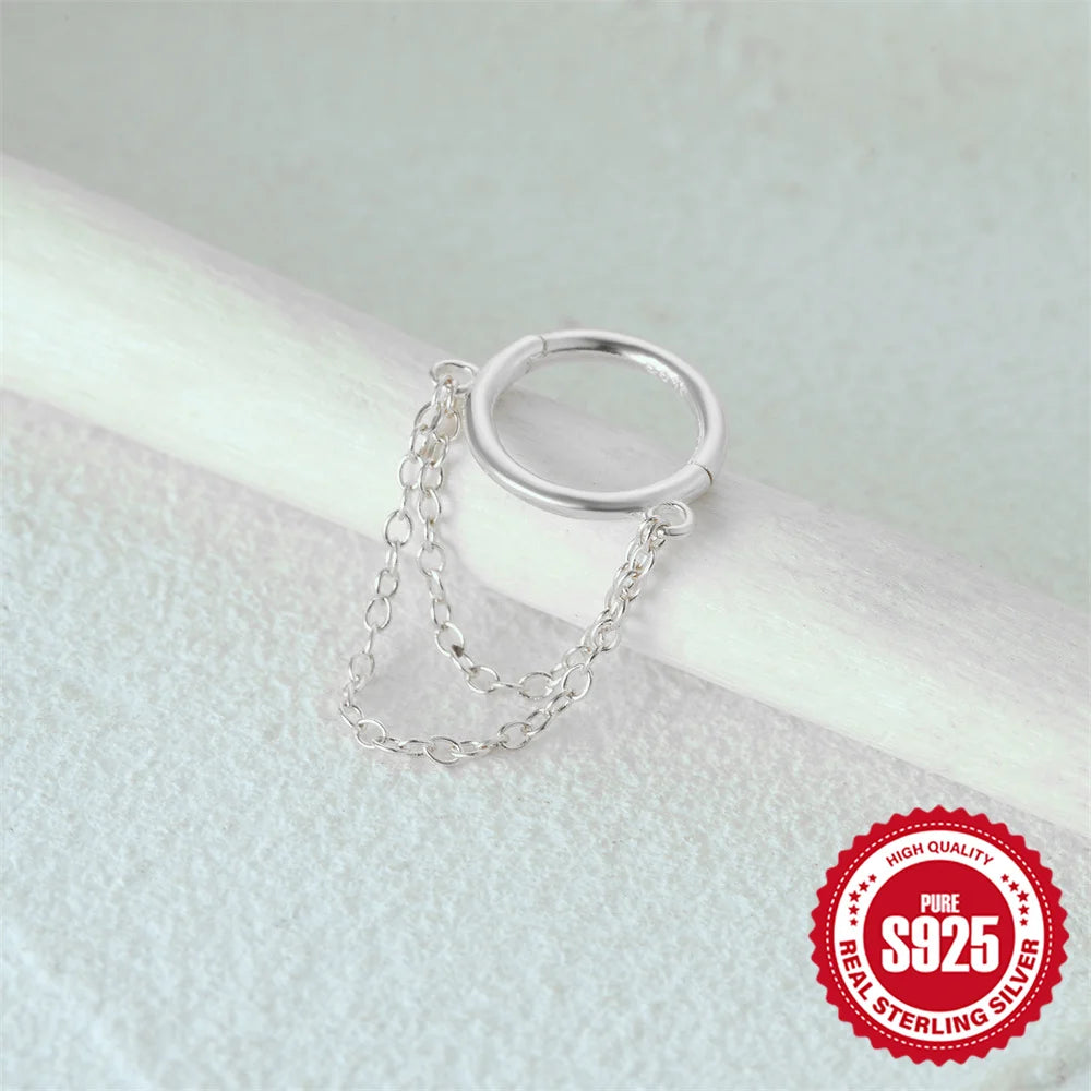 CANNER 925 Sterling Silver Simple Tassel Circle Piercing Hoop Earrings For Women's 18k Gold Ins Earrings Fine Jewelry Party Gift