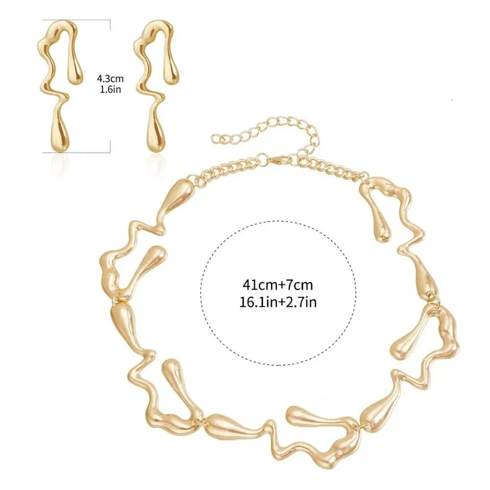 Geometric Design Irregular Jewelry Set INS Adjustable Necklace Earrings Set Lightweight Gothic Retro Earrings Choker Girls Gift