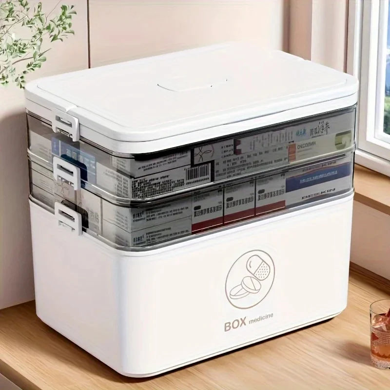 1pc 3-Tier Family Emergency Medicine Storage Box, Leak Resistant Compact Home Medicine Organizer