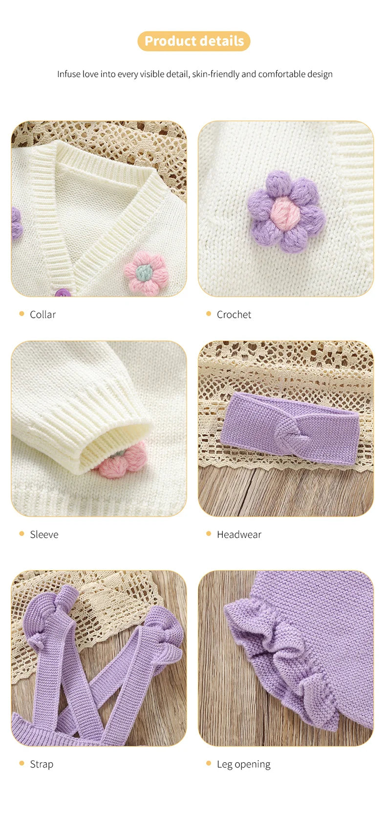 Girl Baby Clothes Set Knit Newborn Sweater Long Sleeve +Pants Fashion Ruffle +Hearwear Autumn Infant Cardigan Bodysuit Headdress