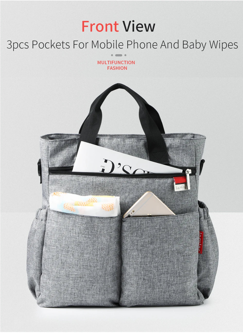 Fashionable Insular Baby Diaper Bag for Mothers Waterproof Multifunctional Nappy Organizer with Stroller Strap Changing Bag