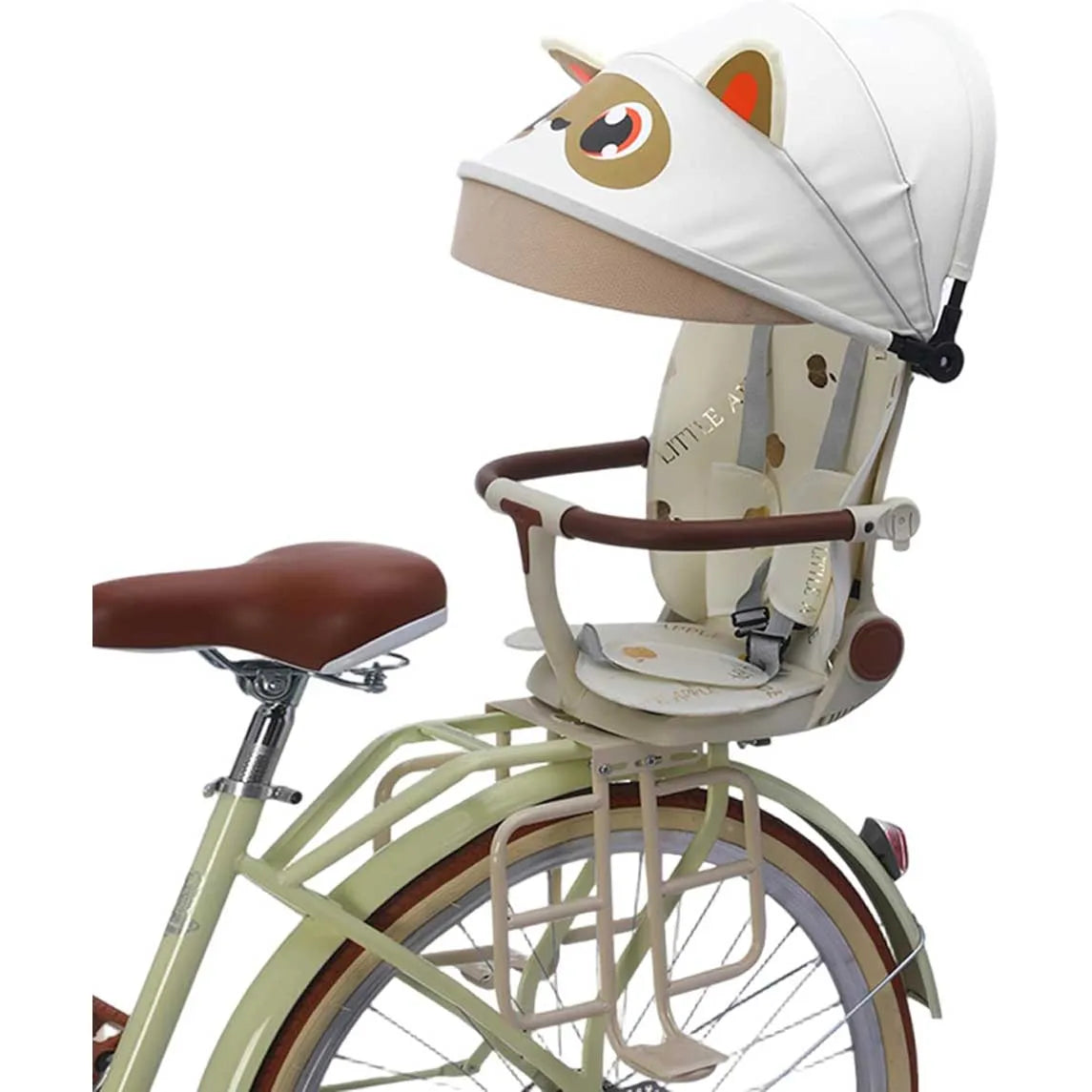 Universal Bicycle Child Seat Foldable Baby Carrier with Adjustable Backrest Breathable Cushion 3-Point Safety Belt