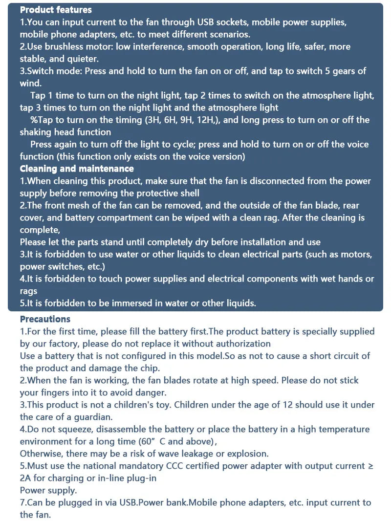 Portable Air Circulation Fan Smart Voice Remote Control USB Rechargeable Desktop Wall-Hanging Shaking Head Fan with Nightlight