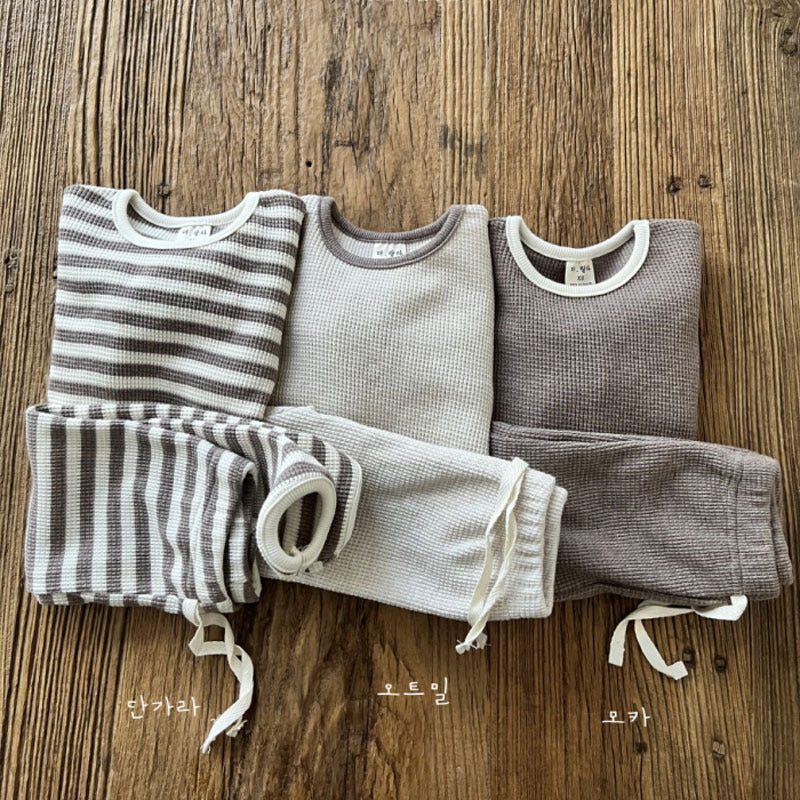 Korean Autumn Baby's Sets 2024 Toddler Casual Set Loose Kids Waffle Sweater Pants Two-piece Set Boys Clothes Suit