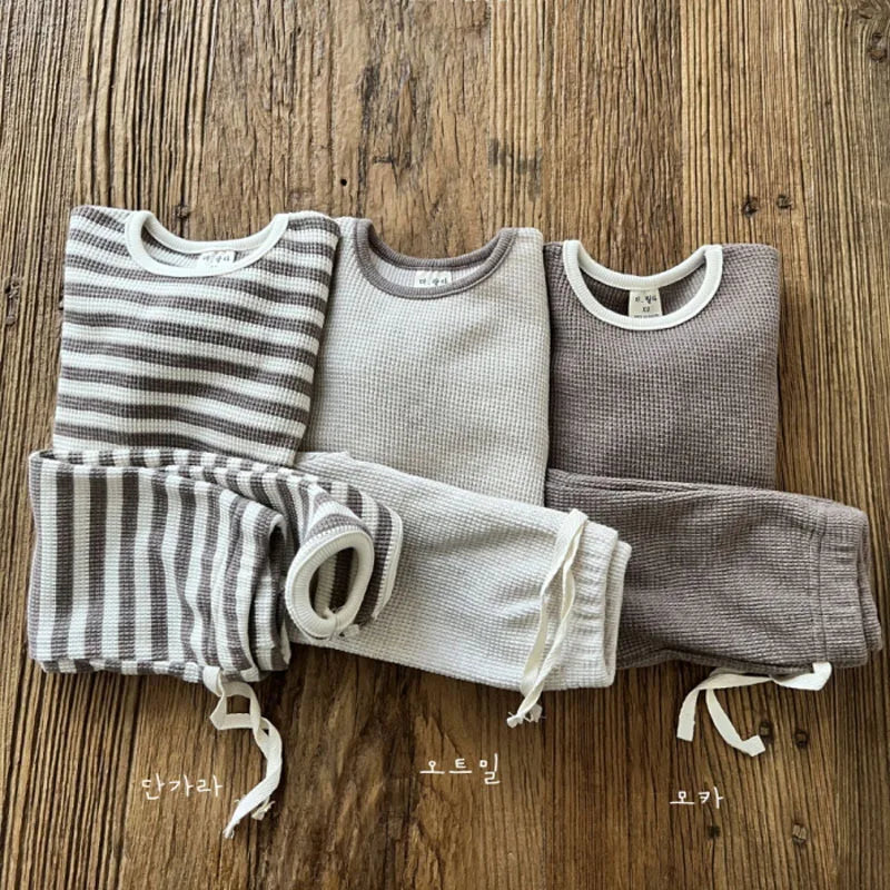 Korean Autumn Baby's Sets 2024 Toddler Casual Set Loose Kids Waffle Sweater Pants Two-piece Set Boys Clothes Suit