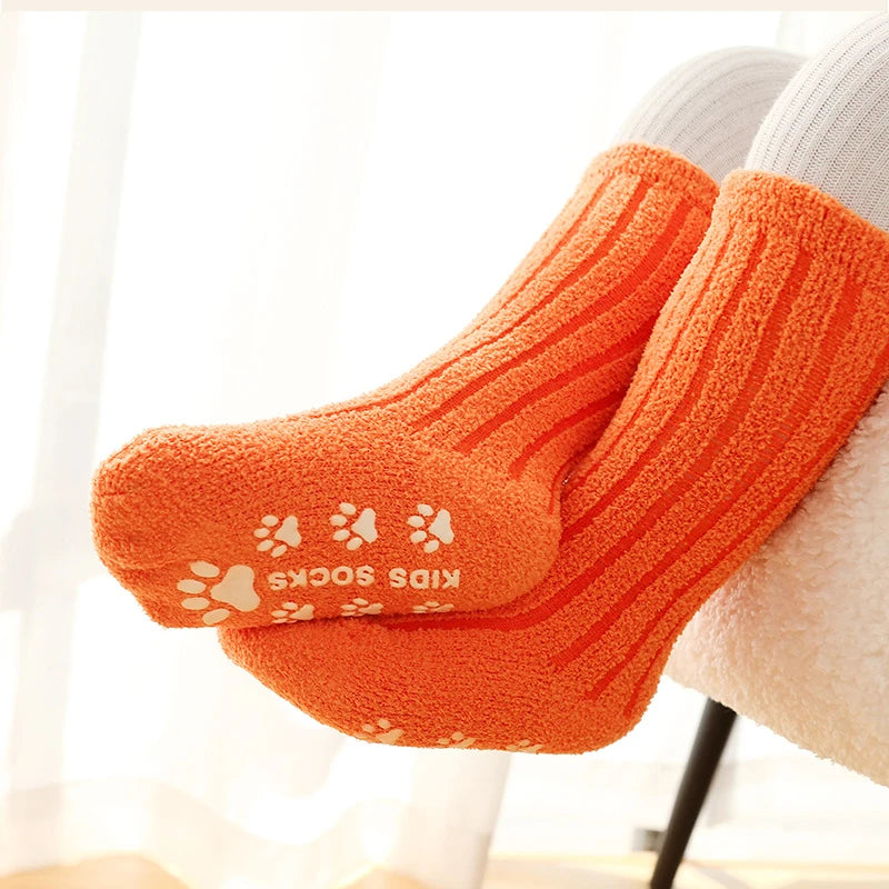 Winter Children Socks Non-slip Baby High Tube Socks Warm Plush Thicken Toddler Boys Girls Middle Tube Sock for 0-4 Year