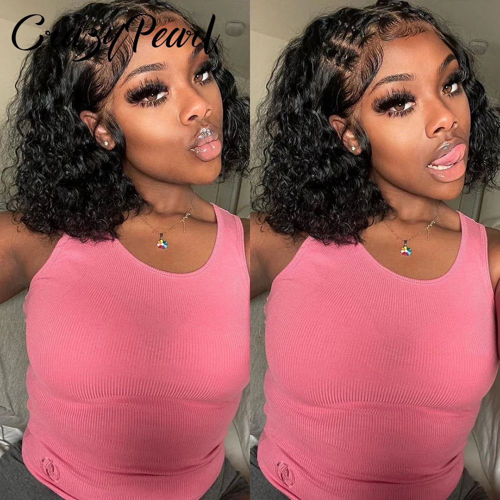 Deep Curly Bob Wig Human Hair 200 Density 13X4 HD Lace Frontal Deep Wave Wigs for Black Women Short Bob Wig Human Hair Glueless