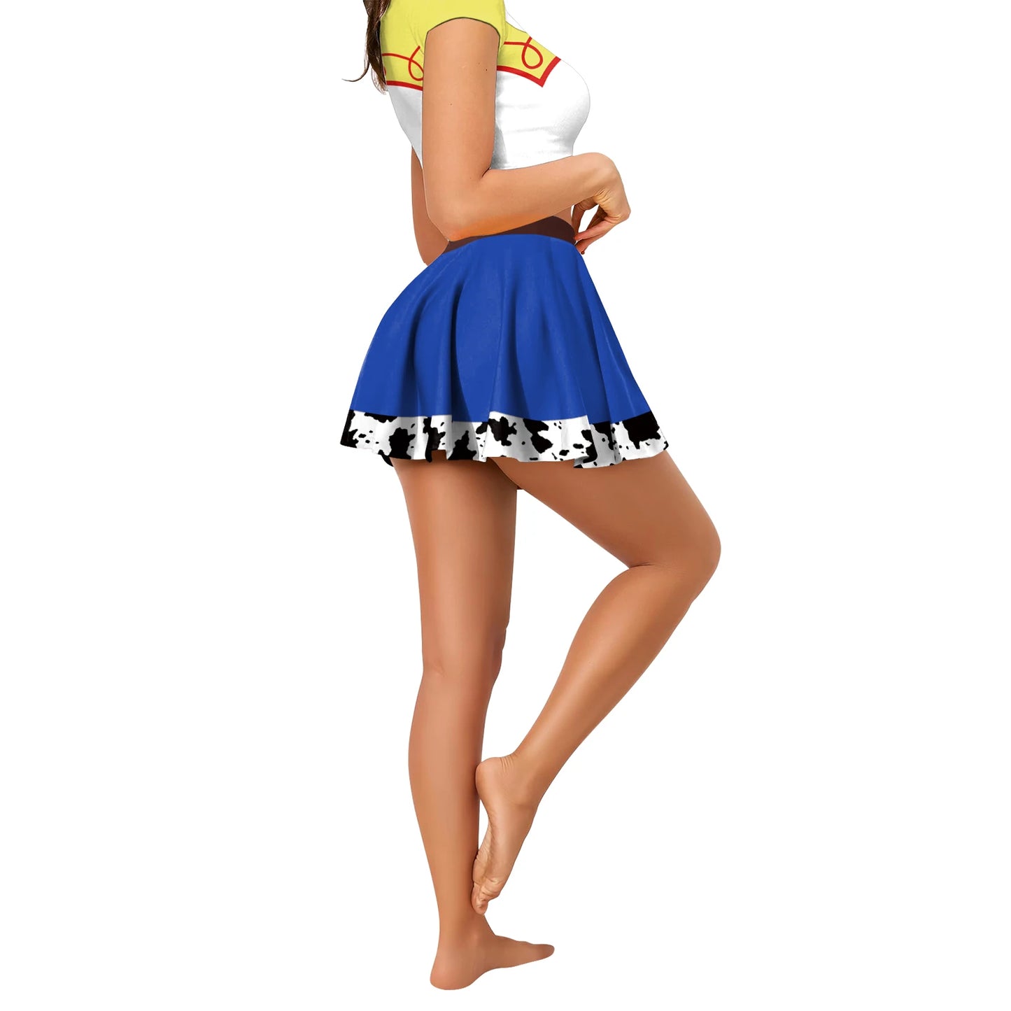 Halloween Woody Cosplay Costume For Women Movie Character Print Skirt Set Summer Short Sleeve Crop Top Party Performance Outfits