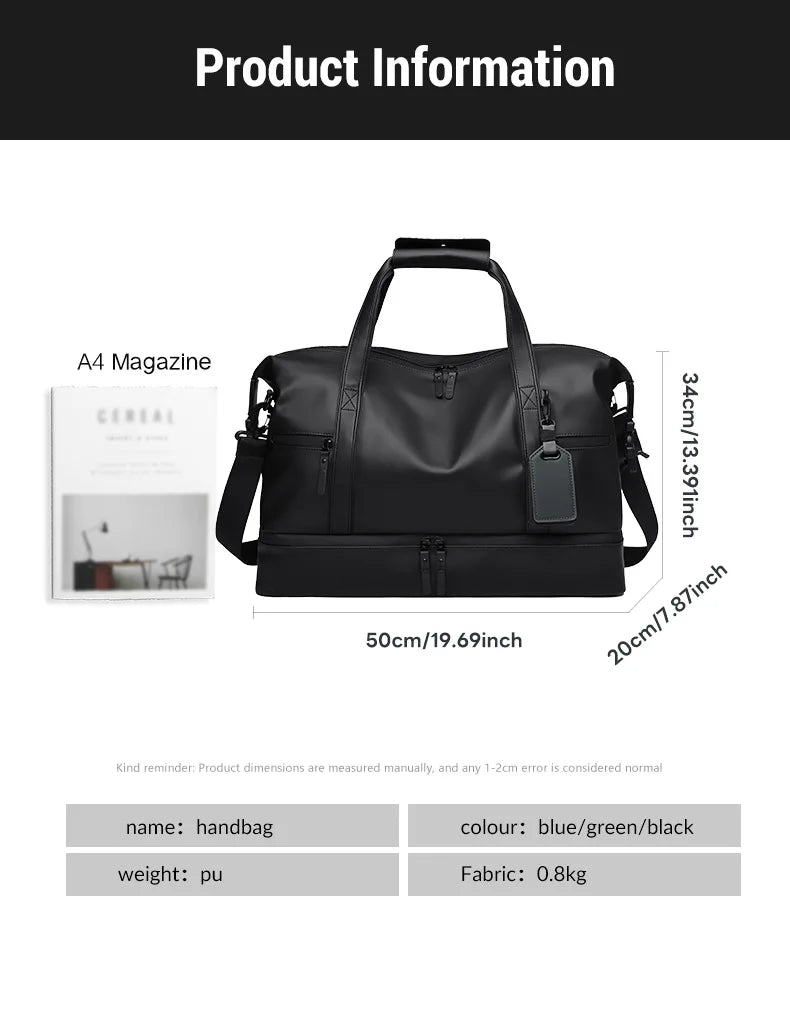Fashion Travel Tote Bag for Men and Women Large Capacity Shoulder Crossbody Handbag Leisure Sports  Simple Business Travel Bag