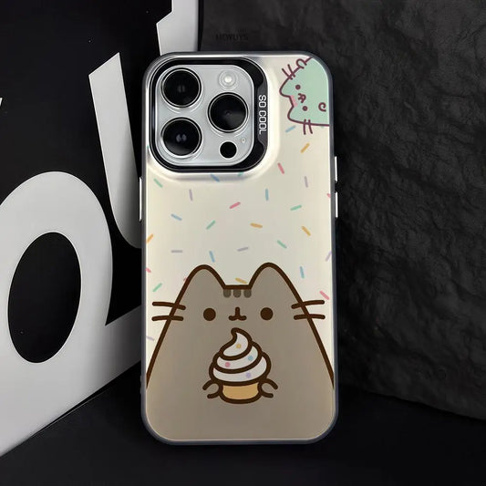 P-Pusheen Cat Phone Case FUNDA For IPhone 12 11 13 14 15 16 Max Pro Plus Mini Silver LMDaser Color Cover