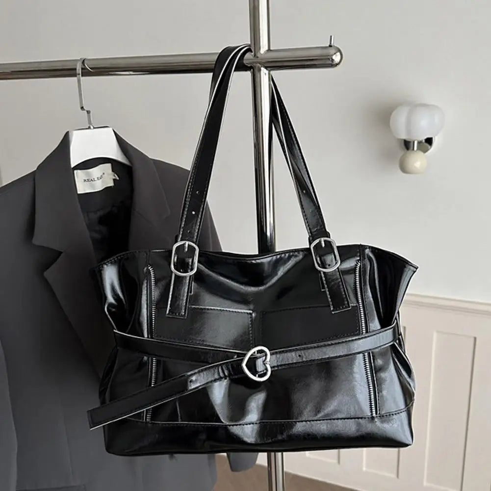 Retro Belt Buckle Underarm Shoulder Bag Women Large Capacity Commuter Tote Bag Vintage Casual Handbag Female Purse