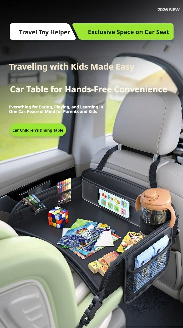 Car Seat Back Hanging Bag For Rear Seat Kids Lunch Desk Food Tray Long Trip Watching Movie Phone Holder Large Capacity Bags
