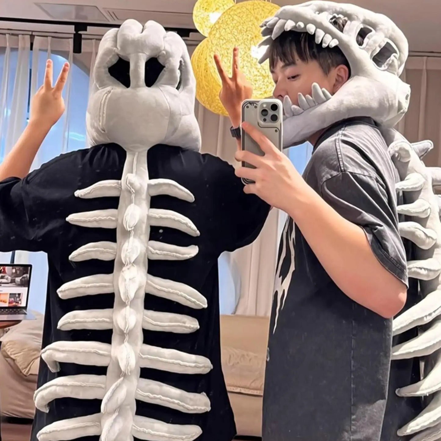 Halloween Skeleton Outfits Dinosaur Skeleton Costume Plush Stuffed Toy For Kids Adults Stage Performance Themed Event Haunted