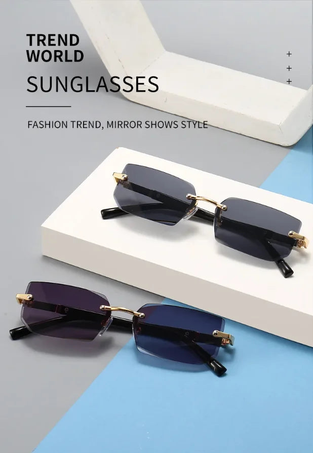 Rimless Sunglasses Rectangle Fashion Popular Women Men Shades Small Square Sun Glasses For Female Male Summer Traveling Glasses