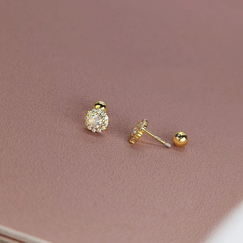 925 Sterling Silver Flash Earrings Shiny Zircon Earrings Female Gold Color Screw Ear Bone Jewelry for Women Fashion Accessories