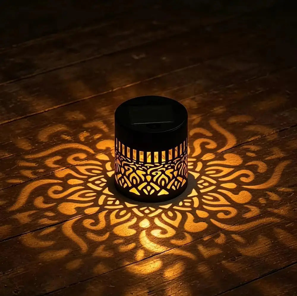 Solar Mandala Projection Waterproof Lantern, Hollow LED Wall Light for Backyard Pathway Courtyard Outdoor Night Decor