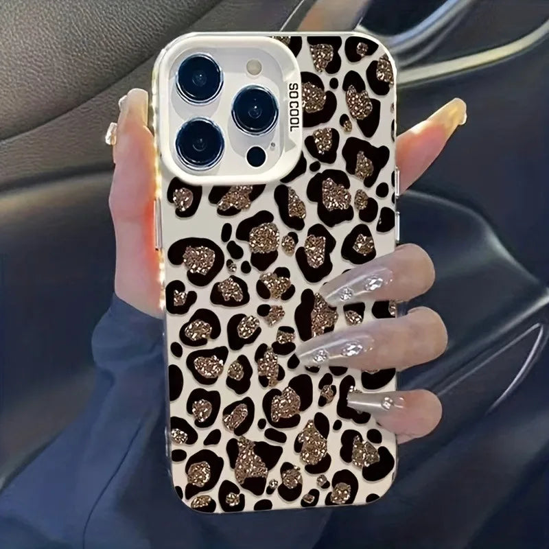 High-Quality Gold Glittering Leopard Print Design Laser Phone Case, Suitable for iPhone 17 16 15 14 13 12 11 Pro Max 14 15 16Plus Phone Case