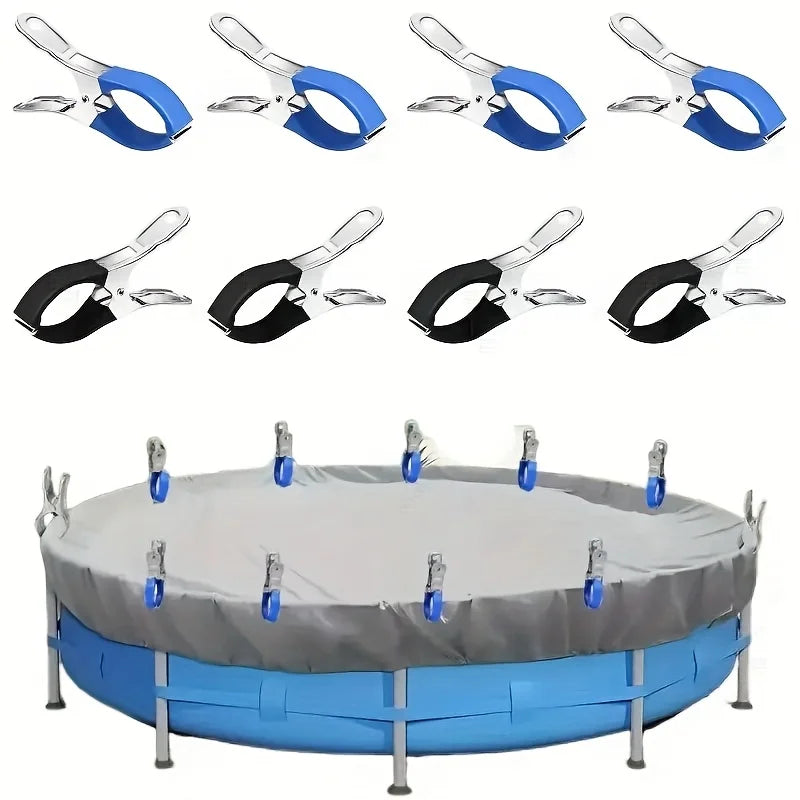 6/10/12pcs Windproof Stainless Steel Pool Cover Clamps Heavy-Duty Spring Clips for Outdoor Swimming Pools