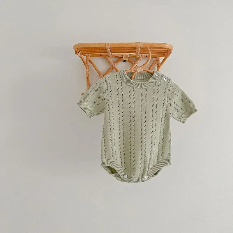 INS Summer Baby Knitwear Romper 0-3Years Newborn Boy Girl Solid Color Short Sleeve O-Neck Knitted Bodysuit One-Pieces Clothes