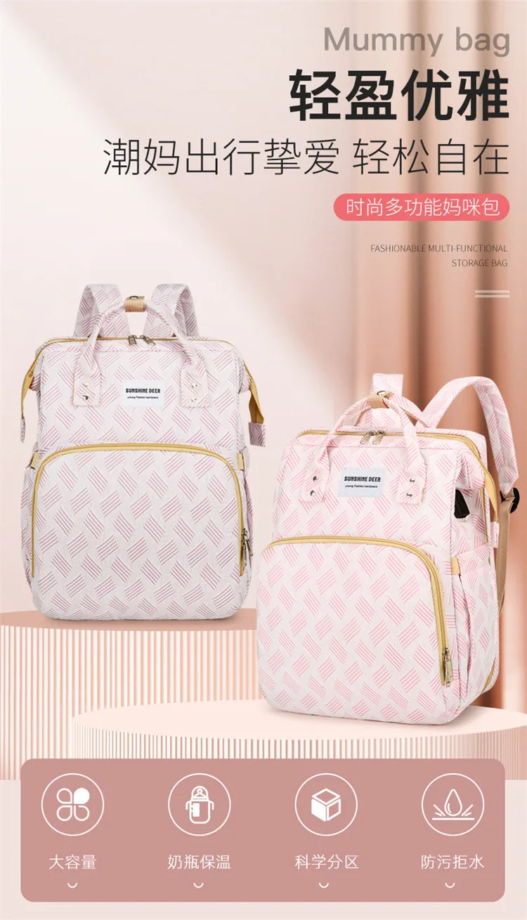 Baby Diaper Bag with Stroller Hooks Portable Baby Crib Diaper Changing Pad Baby Carrier Bag for Activity Mom Backpack 30*20*40cm
