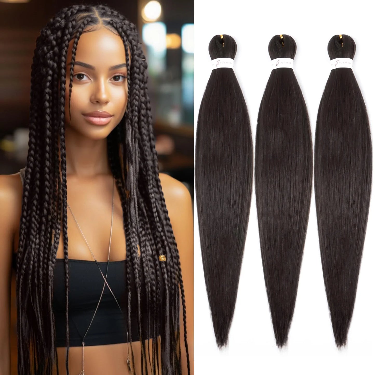 Brown Braiding Hair Pre 3 Packs Pre stretched Braiding Hair Yaki Texture Synthetic Hair Extension Itch Free Hot Water Setting