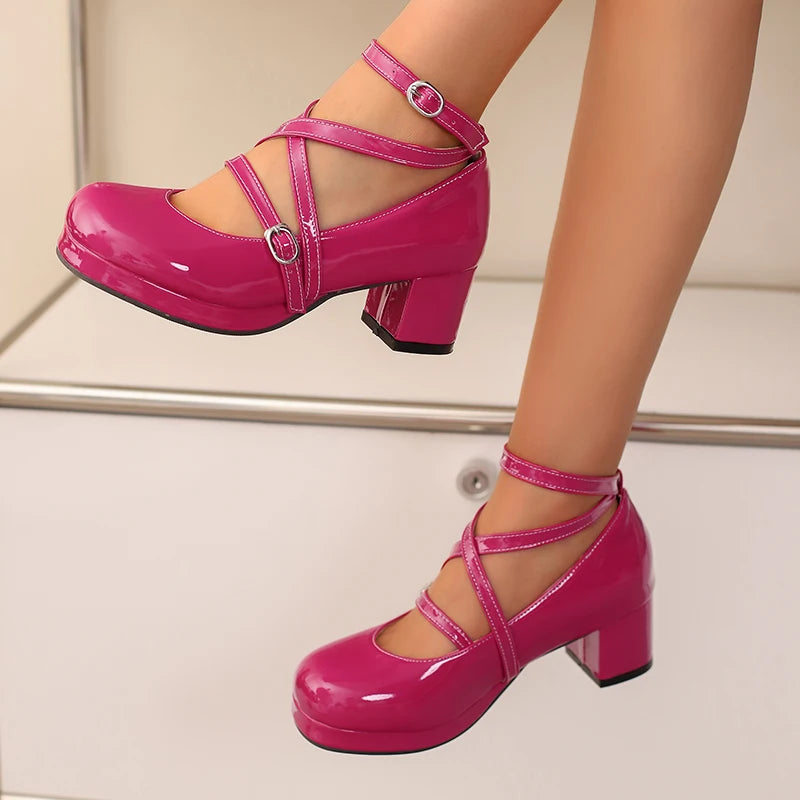 Japanese Lolita Party Shoes High Heels Ankle Strap Cross Dress Pumps Cosplay Costume Plus Size 31-50 Big Feet Wear Dropshipping