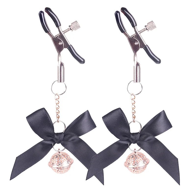 SM Flirting Toy, Nipple Clip with Bell and Bow Knot, Metal Nipple Clip, Nipple Clip with a Little Bel
