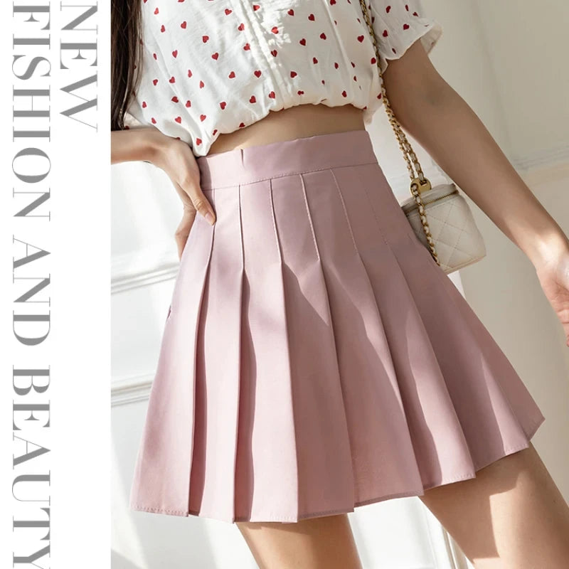 Women High Waist Pleated Skirt with Safety Shorts, Black A Line Mini Skort for Casual Office School Style Outfits