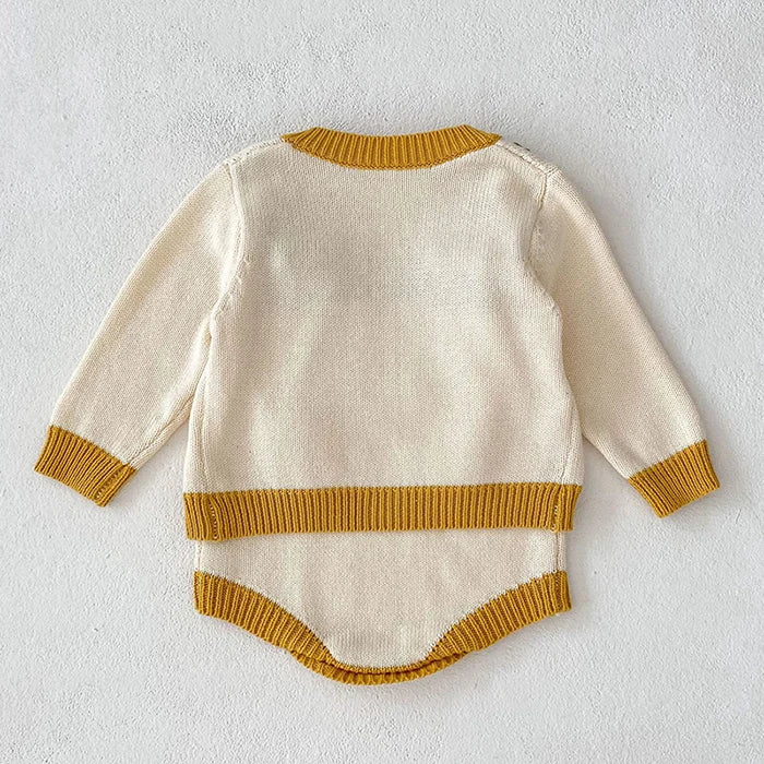 Autumn Winter Newborn Baby Girls Knitting Clothing Set Floral Embroidery Cardigan+Jumpsuit Infant Baby Knitted Clothes Suit