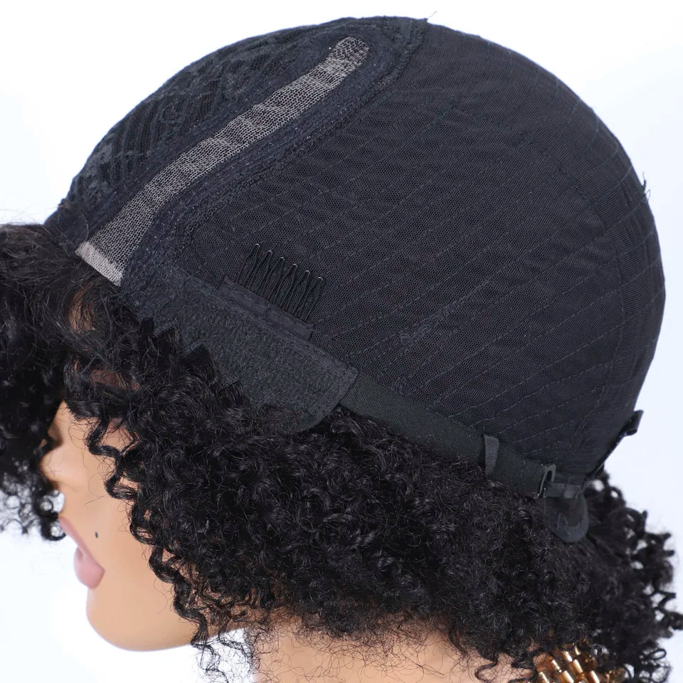 Lekker Short Pixie Afro Kinky Curly C Part Lace Bob 100% Human Hair Wigs For Women Brazilian Remy Hair Glueless Daily Black Wigs