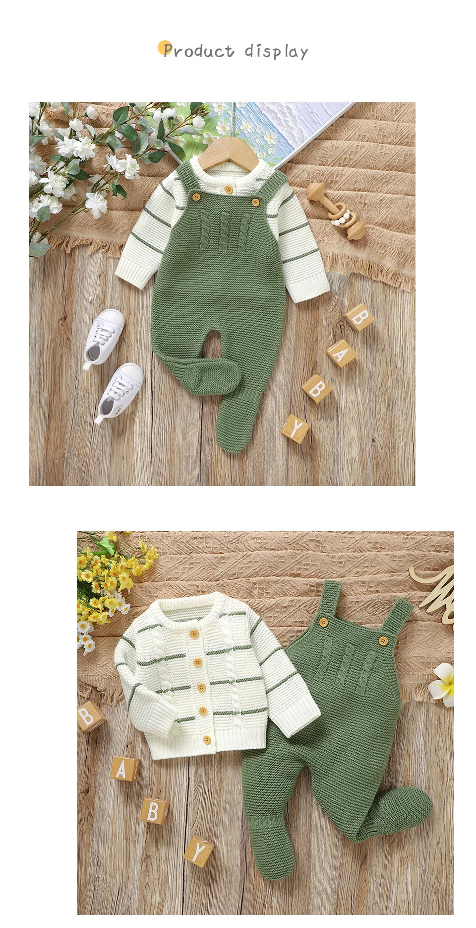 Winter Baby Clothes Sets Autumn Casual Long Sleeves Sweaters Jackets+Rompers Infant Boys Girls Outfits 2Pcs Knitted Toddler Wear